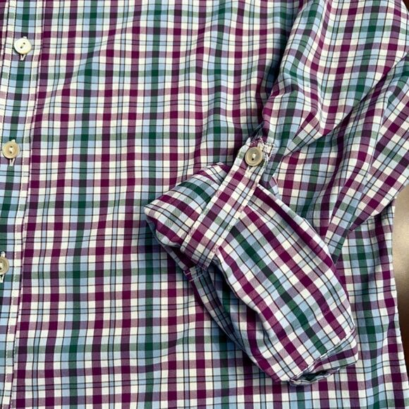 NEW Women's Peter Millar Roll Sleeve Performance Button Up Plaid Shirt Sz LARGE - Picture 2 of 4